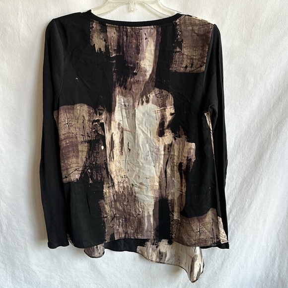 Simply Vera Vera Wang black/cream/brown asymmetrical blouse, size M - Picture 5 of 8